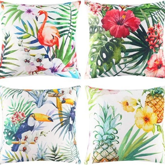 Decorative Tropical Design Throw Pillow Covers | Set of 4 | 18x18 | Linen Blend - Picture 8 of 8
